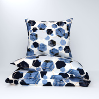 Pościel flanela 160x200 + poszewka na poduszkę 70x80 | 208Ngr | biało granatowa | heksagony