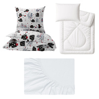 Zestaw pościeli 100x160 + 50x60 + prześcieradło jersey 80x160 | 061b-c | biało czerwona | koty