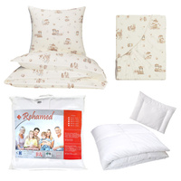 Zestaw pościeli  100x160 + 40x60 + prześcieradło we wzorze 80x160 | 234bez | beżowa | sowy zwierzątka