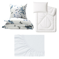 Zestaw pościeli  100x160 + 50x60 + prześcieradło jersey 80x160 | 237cha | biało niebieska | kwiaty