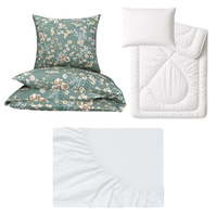 Zestaw pościeli  100x160 + 40x60 + prześcieradło jersey 80x160 | 205zie | szałwiowa | kwiaty