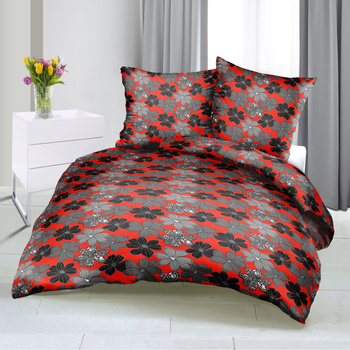 Pościel z kory 140x200 + poszewka na poduszkę 50x60 | 384red | czerwono szara | kwiaty