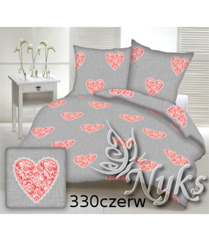 Pościel dla dziecka bawełniana 100x135 + poszewka na poduszkę 40x60 | 330cze | szaro czerwona | serca walentynki