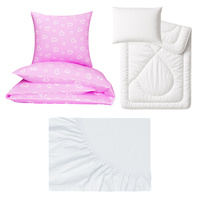 Zestaw pościeli  100x160 + 40x60 + prześcieradło jersey 80x160 | 070now | różowa | serca walentynki