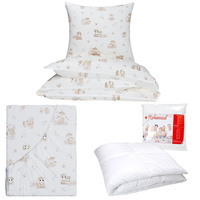 Zestaw pościeli  100x160 + 50x60 + prześcieradło we wzorze 80x160 | 234bez | beżowa | sowy zwierzątka