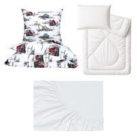 Zestaw pościeli  100x160 + 50x60 + prześcieradło jersey 80x160 | 404tra | biała | koparki traktory