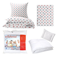 Zestaw pościeli 100x160 + 40x60 + prześcieradło we wzorze 80x160 | 074kolo | biała | kotwice