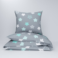Pościel dla dziecka bawełniana 120x180 + poszewka na poduszkę 50x60 | 300mie | szaro miętowa | gwiazdki