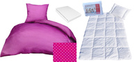 Komplet 100x160 + 50x60 + prześcieradło jersey 80x160 kropki amarant