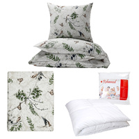 Zestaw pościeli  100x160 + 50x60 + prześcieradło we wzorze 80x160 | 179beż | beżowa | ptaki
