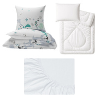 Zestaw pościeli  100x160 + 40x60 + prześcieradło jersey 80x160 | 235mie | biało miętowa | morski