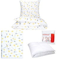 Zestaw pościeli  100x160 + 40x60 + prześcieradło we wzorze 80x160 | 210lew | biała | safari lwy