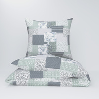 Pościel z kory 160x200 + poszewki na poduszkę 2*70x80 | 137Nmi | szaro miętowa | patchwork z sercami