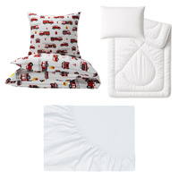 Zestaw pościeli 100x160 + 40x60 + prześcieradło jersey 80x160 | 217bia | biała | strażacy