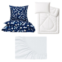 Zestaw pościeli  100x160 + 40x60 + prześcieradło jersey 80x160 | 202ufo | granatowa | planety kosmos