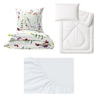 Zestaw pościeli  100x160 + 40x60 + prześcieradło jersey 80x160 | 033pas | biała | kwiaty malowane