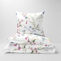 Pościel bawełniana 200x200 + poszewki na poduszkę 2*70x80 | D121pas | biała | kwiaty