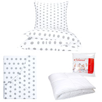 Zestaw pościeli  100x160 + 50x60 + prześcieradło we wzorze 80x160 | 485b-s | biało szara | groszki