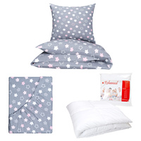 Zestaw pościeli  100x160 + 50x60 + prześcieradło we wzorze 80x160 | 300mie | szaro miętowa | gwiazdki