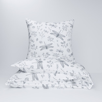 Pościel z kory 200x220 + poszewki na poduszkę 2*70x80 | 129bsz | biało szara | ważki