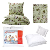 Zestaw pościeli  100x160 + 40x60 + prześcieradło we wzorze 80x160 | 210zab | zielona | koty żabki słonie