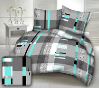 Pościel z kory 160x200 + 70x80 + 40x40 | 510mięta | szaro miętowa | geometryczny