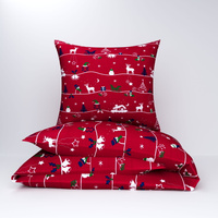 Pościel bawełniana 160x200 + poszewki na poduszkę 2*70x80 | 327red | czerwona | wzór świąteczny renifery