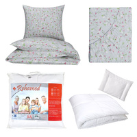 Zestaw pościeli  100x160 + 50x60 + prześcieradło we wzorze 80x160 | 121szary | szara  | kwiaty bluszcz