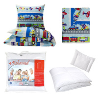 Zestaw pościeli 100x160 + 40x60 + prześcieradło we wzorze 80x160 | 081nie | niebieska | traktory