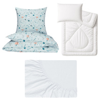 Zestaw pościeli  100x160 + 40x60 + prześcieradło jersey 80x160 | 202jas | niebieska | kosmos