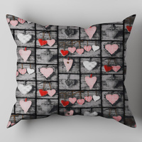 Poszewka z kory 70x80 | 073szar | szaro różowa | patchwork z sercami