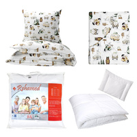 Zestaw pościeli 100x160 + 40x60 + prześcieradło we wzorze 80x160 | 099beż | biało brązowa | miś na campingu