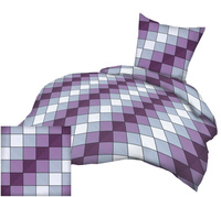 Pościel bawełniana 140x200 + poszewka na poduszkę 70x80 | 309fio | fioletowa | krata 3d