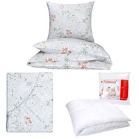 Zestaw pościeli  100x160 + 40x60 + prześcieradło we wzorze 80x160 | 205sza | szare | kwiaty