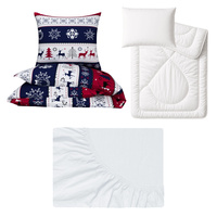 Zestaw pościeli  100x160 + 40x60 + prześcieradło jersey 80x160 | 446grn | granatowo czerwona | świąteczna renifery