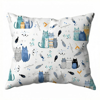Poszewka bawełniana na poduszkę 50x70 | 432nie | biało niebieska | koty pupile
