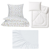 Zestaw pościeli 100x160 + 40x60 + prześcieradło jersey 80x160 | 209red | biało czerwona | kwiaty