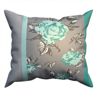 Poszewka z kory 40x40 | 063mięta | szaro miętowa | róże i pasy