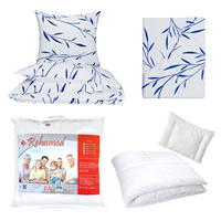 Zestaw pościeli  100x160 + 50x60 + prześcieradło we wzorze 80x160 | 102bgr | biało granatowa | listki gałązki