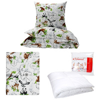 Zestaw pościeli  100x160 + 40x60 + prześcieradło we wzorze 80x160 | 198map | biała | kontynenty zwierzęta