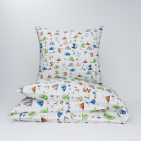 Pościel bawełniana 200x220 + poszewki na poduszkę 2*70x80 | 016Sko | biało zielona | dinozaury