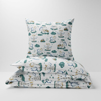 Pościel bawełniana 200x220 + poszewki na poduszkę 2*70x80 | 203bia | biała | smoki