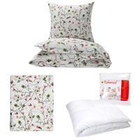 Zestaw pościeli  100x160 + 40x60 + prześcieradło we wzorze 80x160 | 121biały | biała  | kwiaty bluszcz