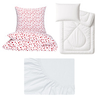 Zestaw pościeli  100x160 + 50x60 + prześcieradło jersey 80x160 | 444bia | biało czerwona | serca walentynki