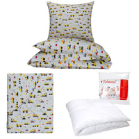 Zestaw pościeli  100x160 + 50x60 + prześcieradło we wzorze 80x160 | 404sza | szara | koparki