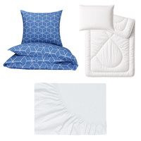 Zestaw pościeli 100x160 + 50x60 + prześcieradło jersey 80x160 | 147ind | niebieska | geometria