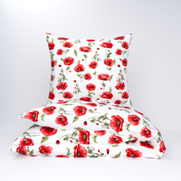 Pościel bawełniana 200x220 + poszewki na poduszkę 2*70x80 | 126bia | biało czerwona | kwiaty maki