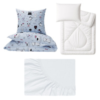 Zestaw pościeli  100x160 + 40x60 + prześcieradło jersey 80x160 | 189s-c | szara | psy