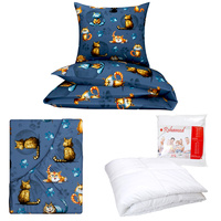 Zestaw pościeli  100x160 + 40x60 + prześcieradło we wzorze 80x160 | 432ind | niebieska | koty