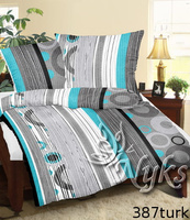 Pościel dla dziecka bawełniana 120x160 + poszewka na poduszkę 50x60 | 387trk | szaro turkusowa | wzór geometryczny